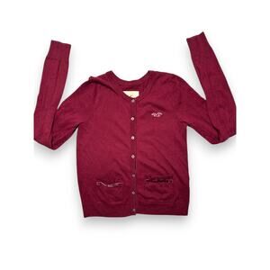 Y2K Hollister Burgundy Button-Up Cardigan With Pockets Size Medium
